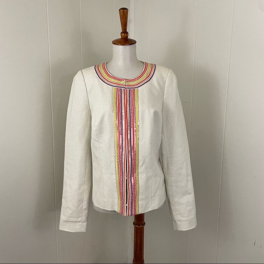 Boden Rainbow Sequin Placket Linen Mix Blazer Jacket